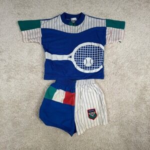 Vintage Carters 4T Tennis Outfit Set Blue White Pinstripe 90s Made in USA Kids